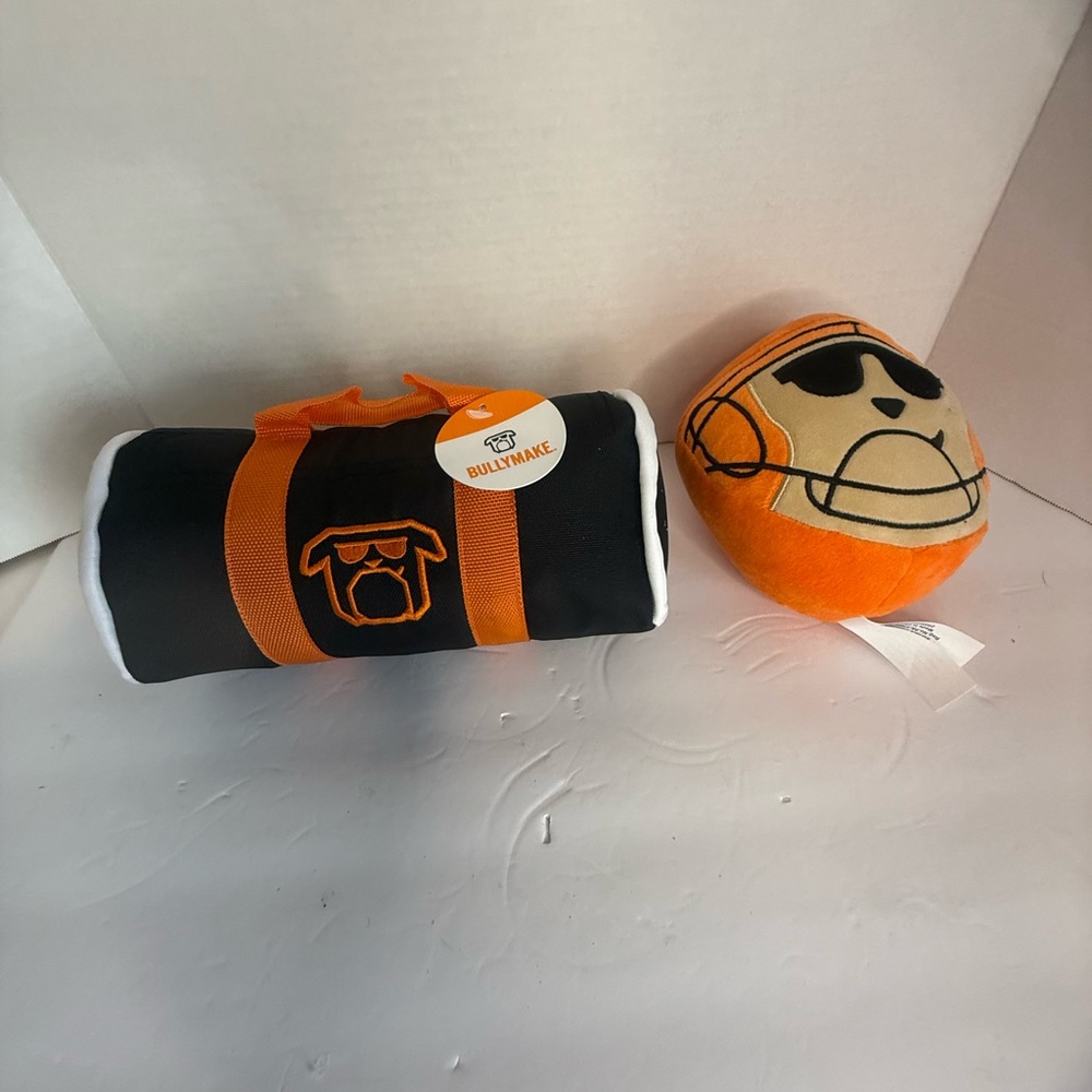 Orange & Black Dog Toy Set — Durable Plush‎ Duffel & Orange Smiley Ball